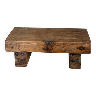 Small stool, accent stool in solid blond teak wabi-sabi L30 W8.5 H6.