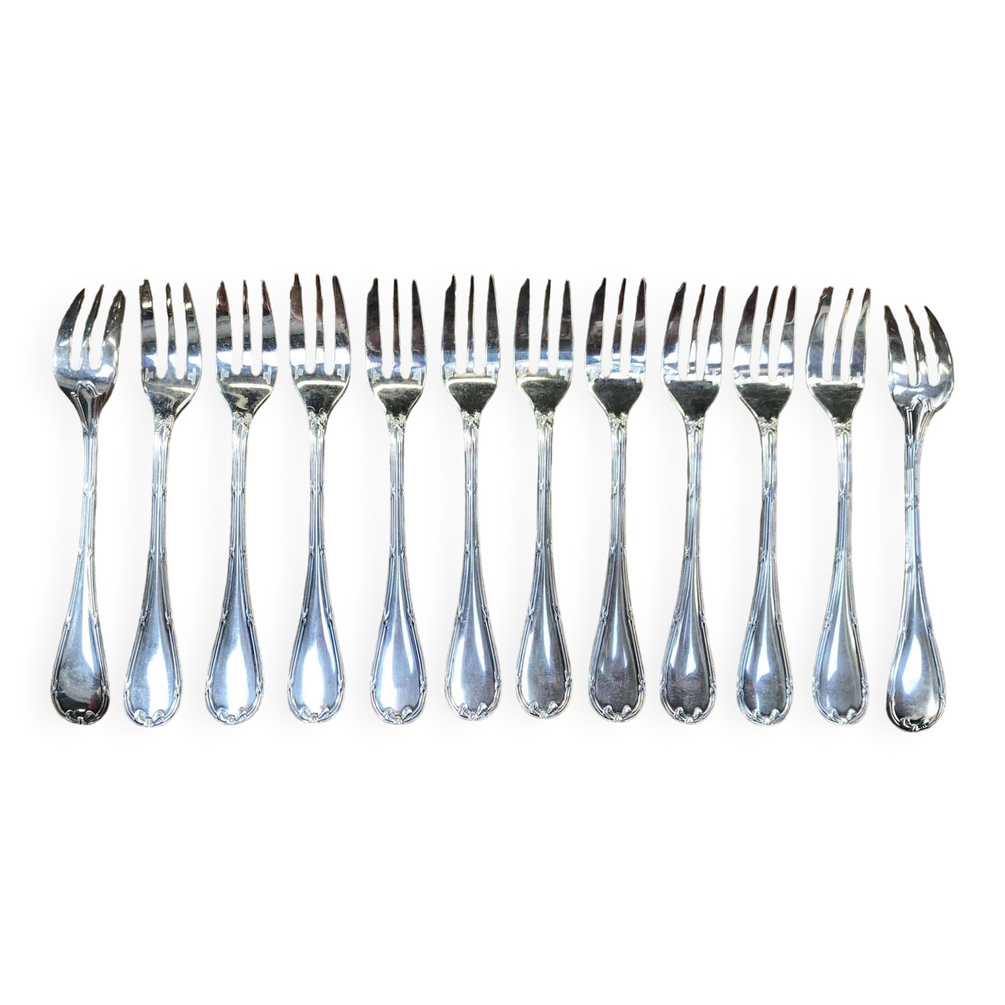 Set of 12 silver-plated cake forks from Christofle, Rubans model