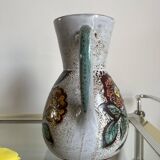 Pichet fleuri en céramique emaillée vallauris décor main