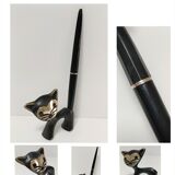Porte stylo zoomorphe chat bronze patine noir design vintage