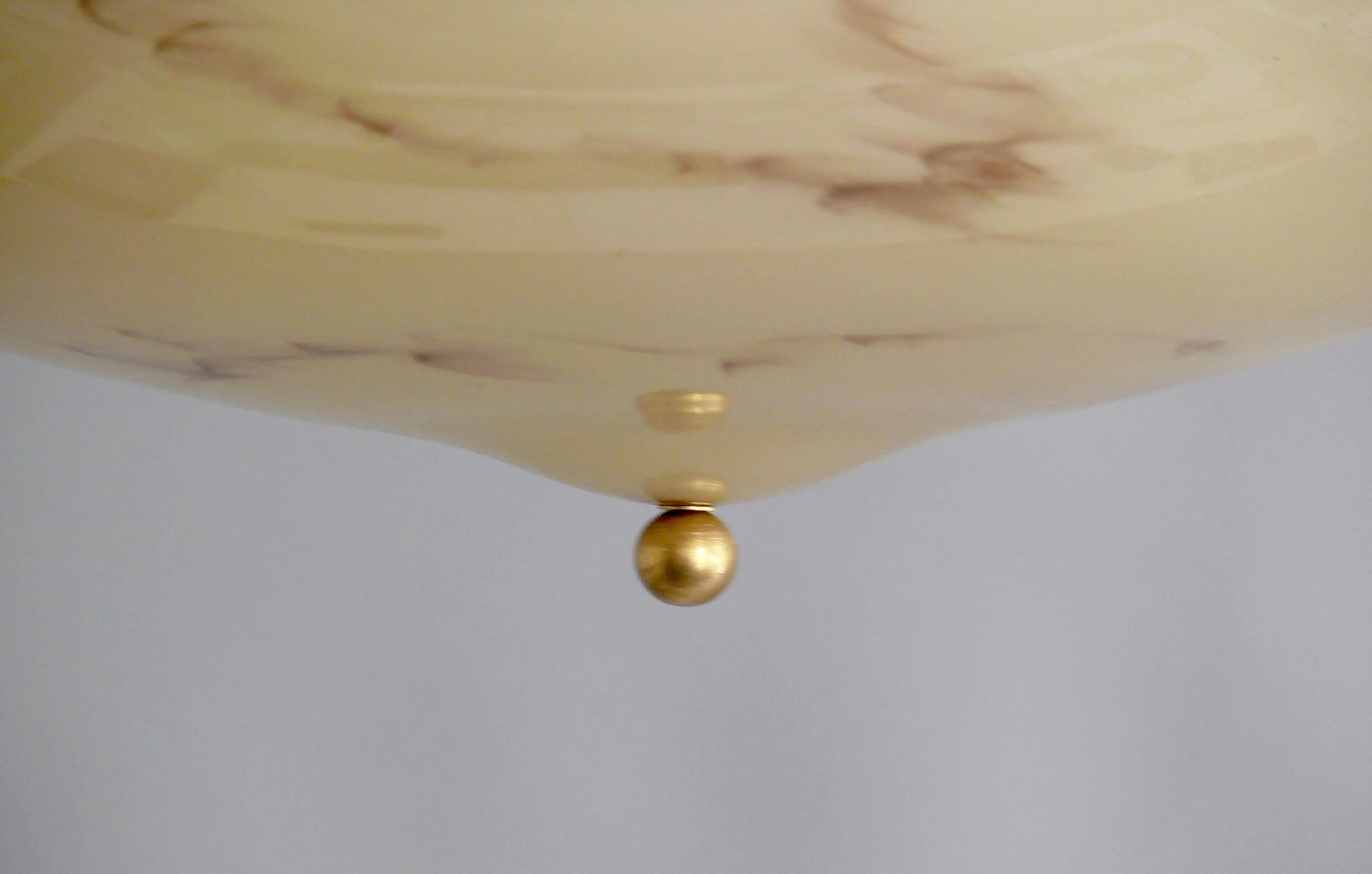 Art Deco Pendant Lamp, Beige Marble, Brass Suspension - 1930s