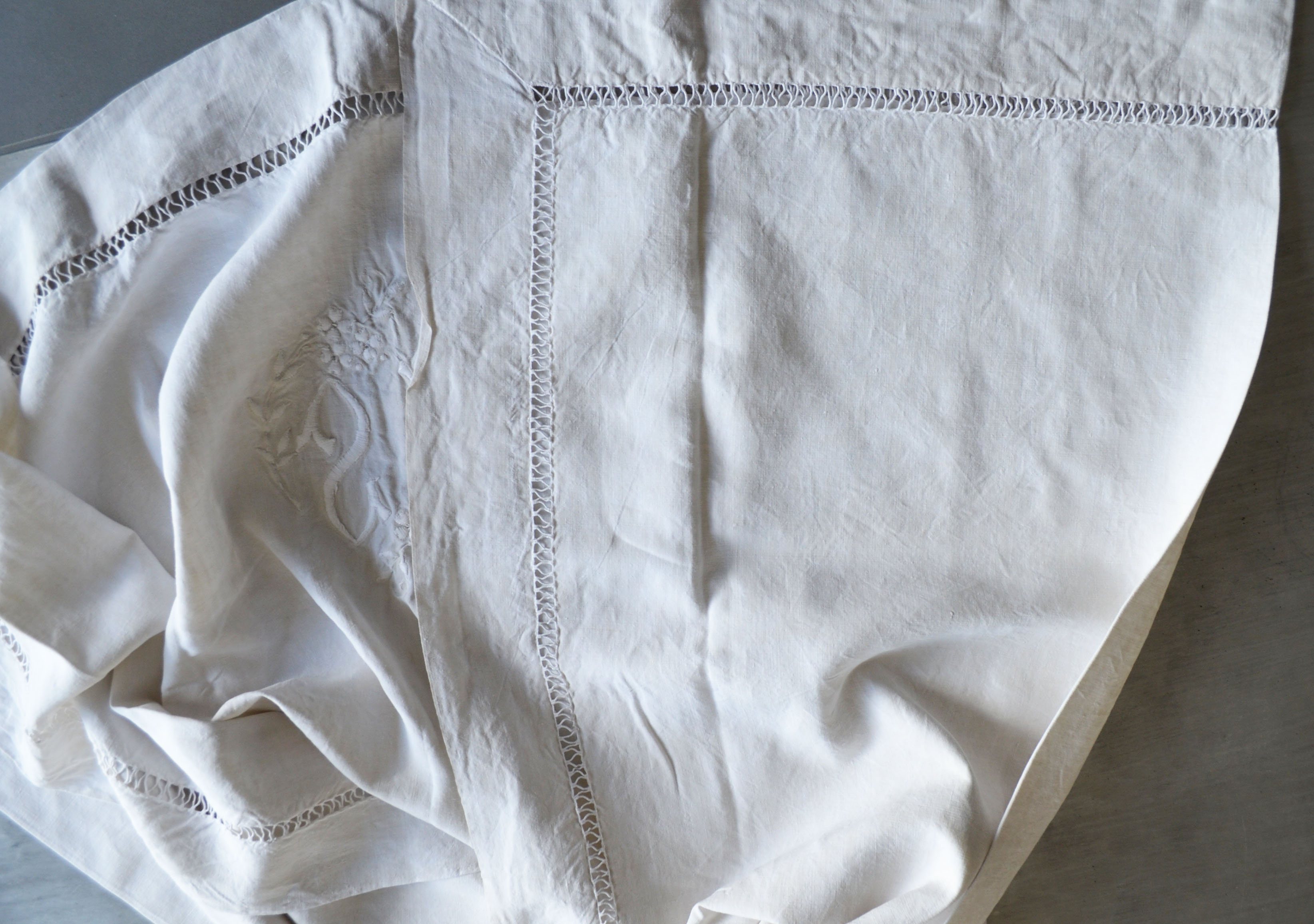 Old linen sheet embroidered