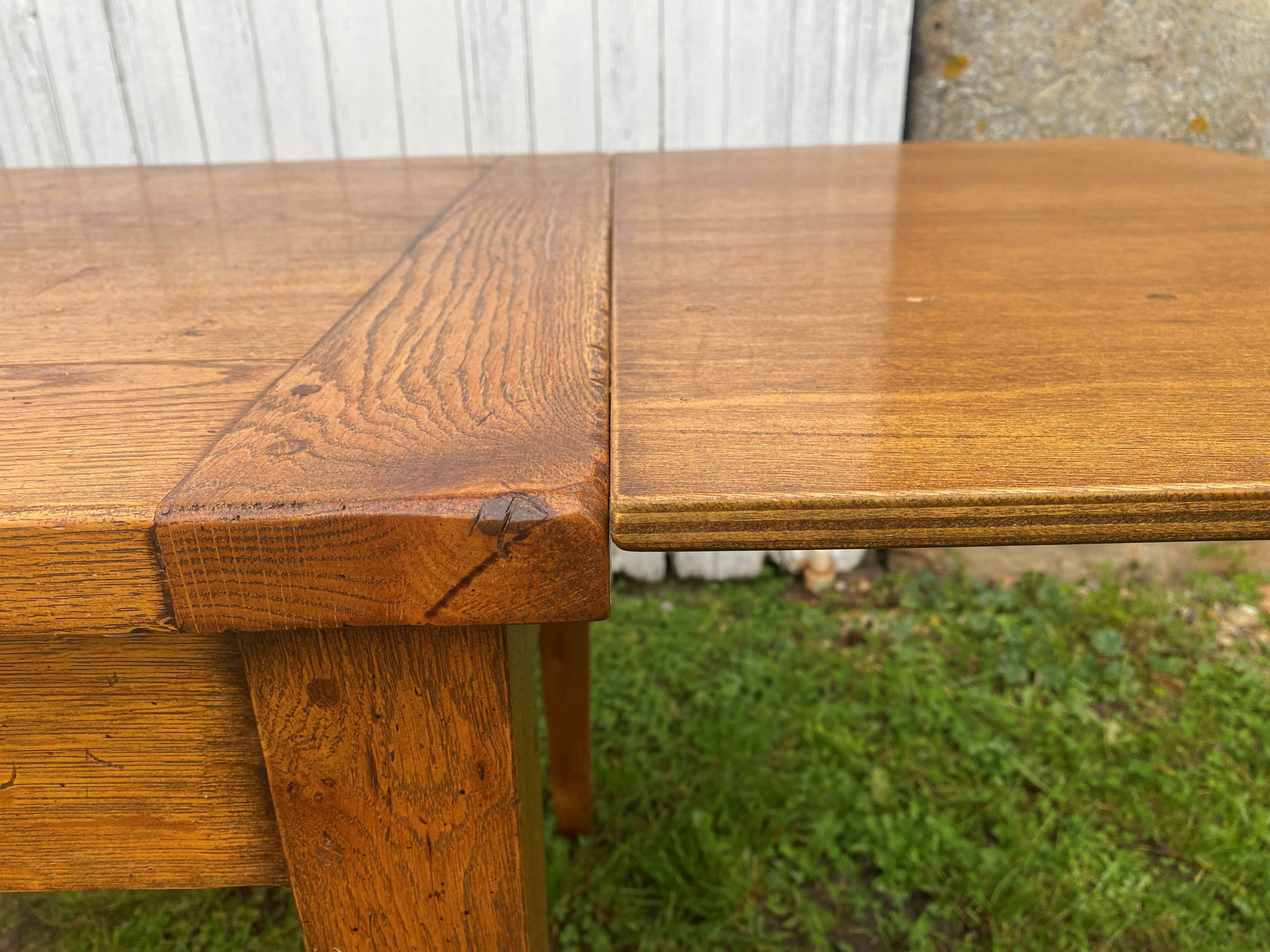 Solid oak dining farmhouse table with 1 extension 1990