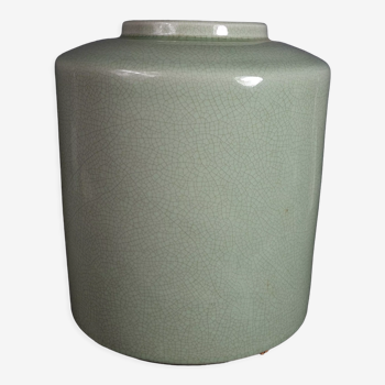 Pot or vase in cracked porcelain celadon Japan vintage 50/60s.