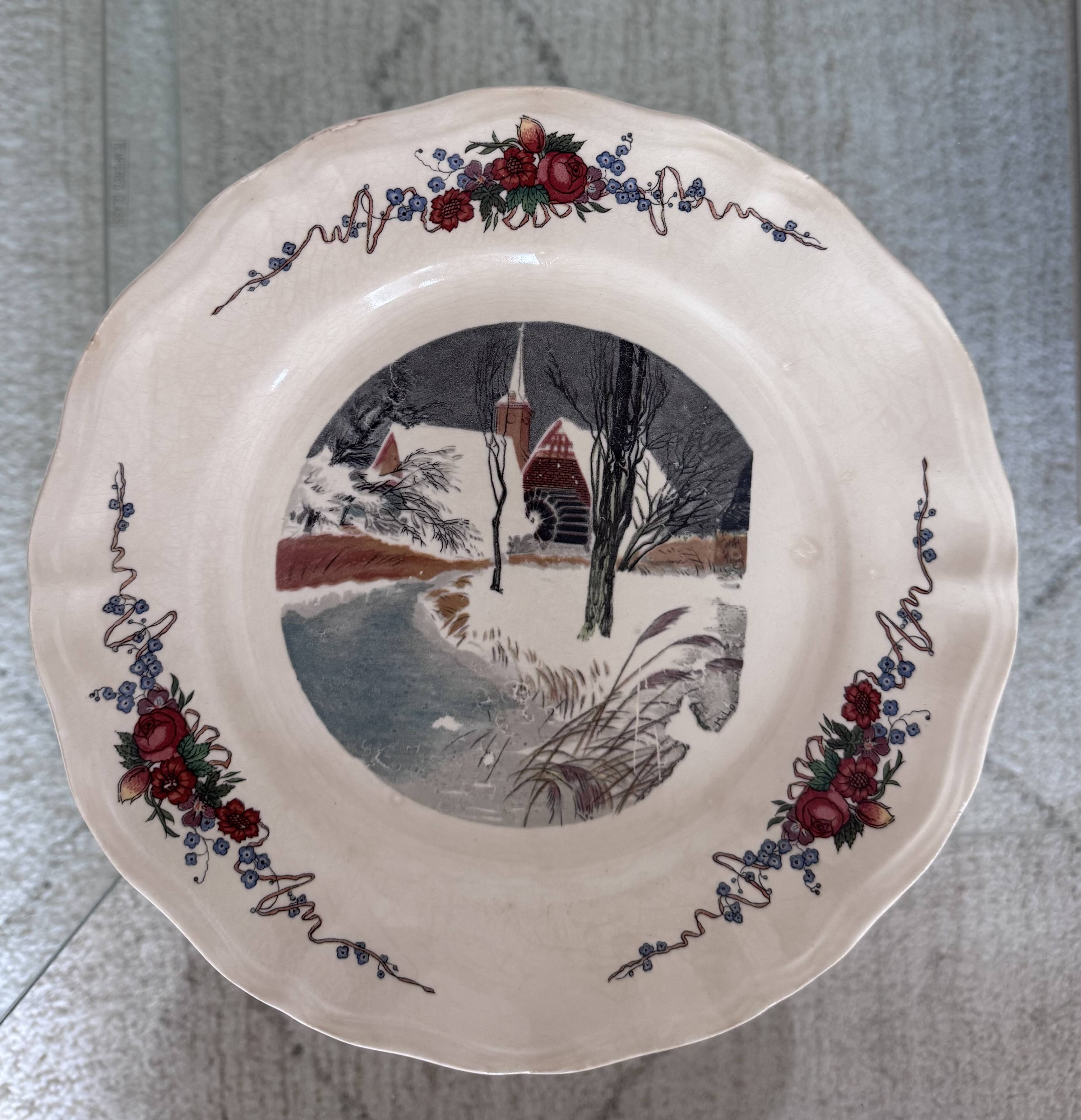 Obernai plates by Henri Loux, pottery from Sarreguemines.