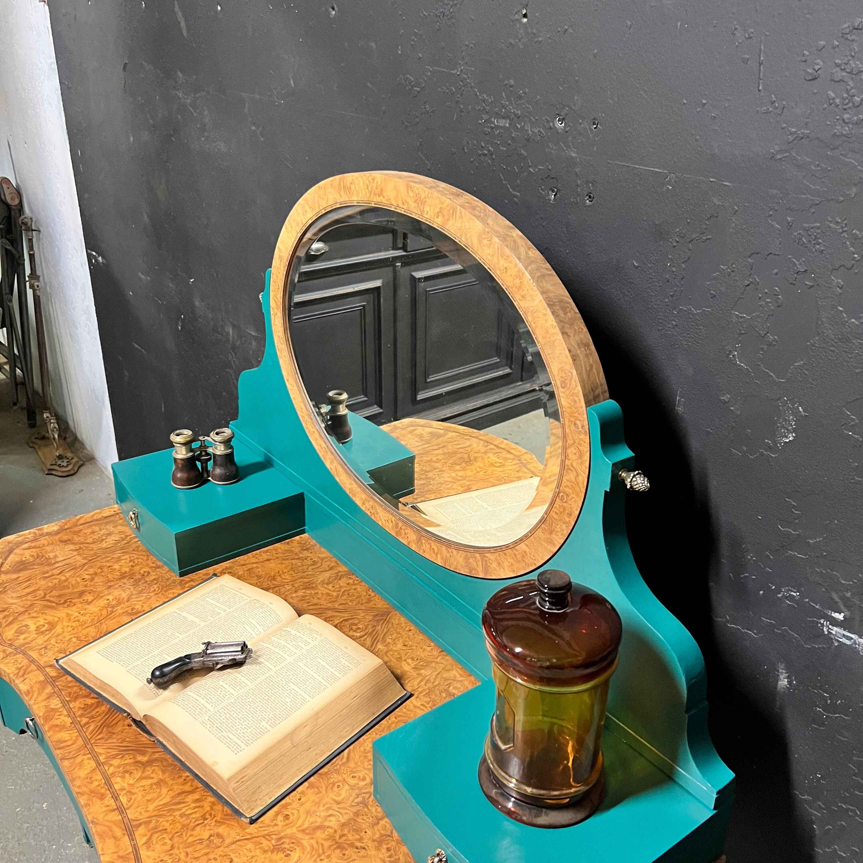 Louis XVI style dressing table in elm magnifying glass