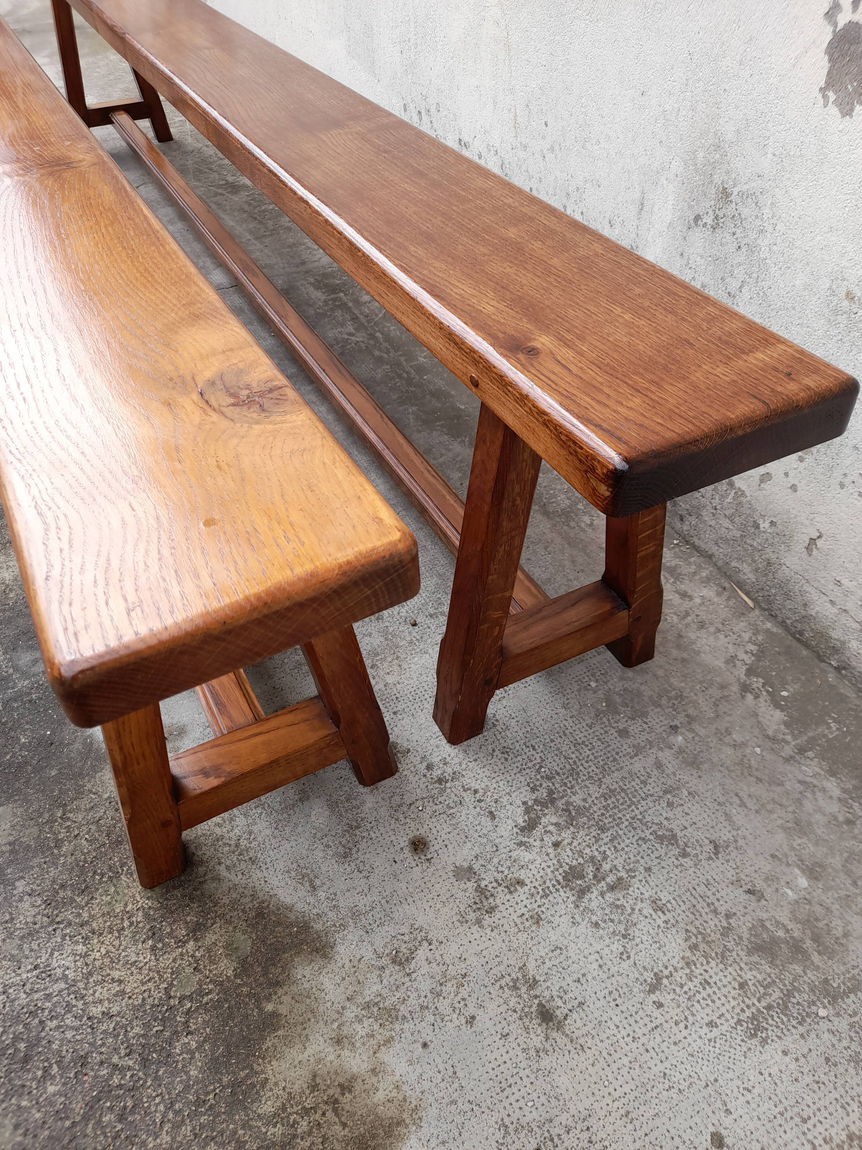 Pair of old oak farm benches -2m75