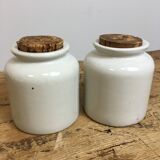 Set of 2 mustard jars in white varnished stoneware