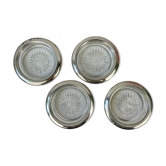 4 vintage glass coasters in glass and silver metal Leonard Silverplate style
