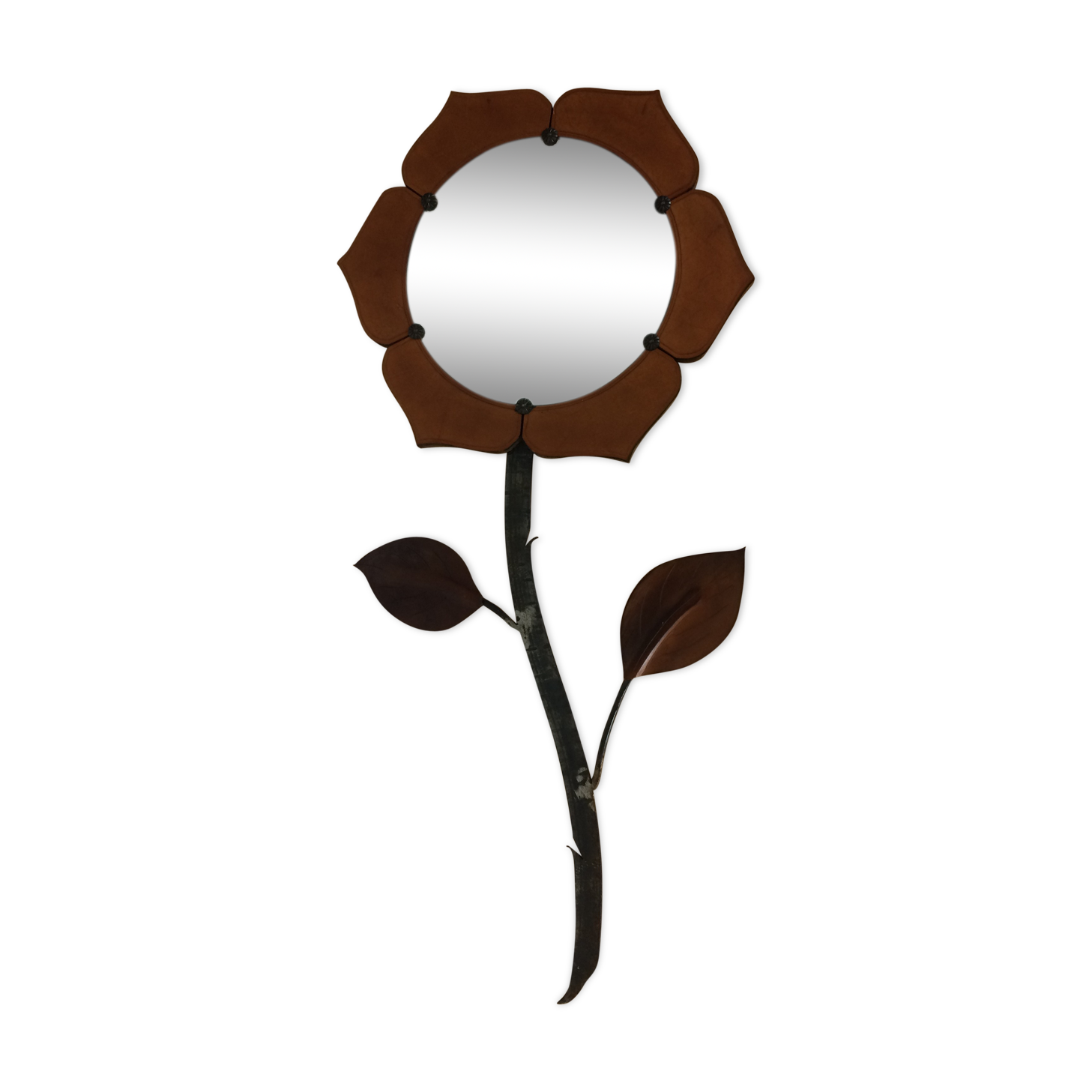 Mirror flower leather and metal 67 x 32 cm