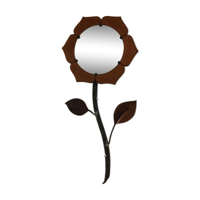 Miroir fleur cuir et métal 67 x 32 cm