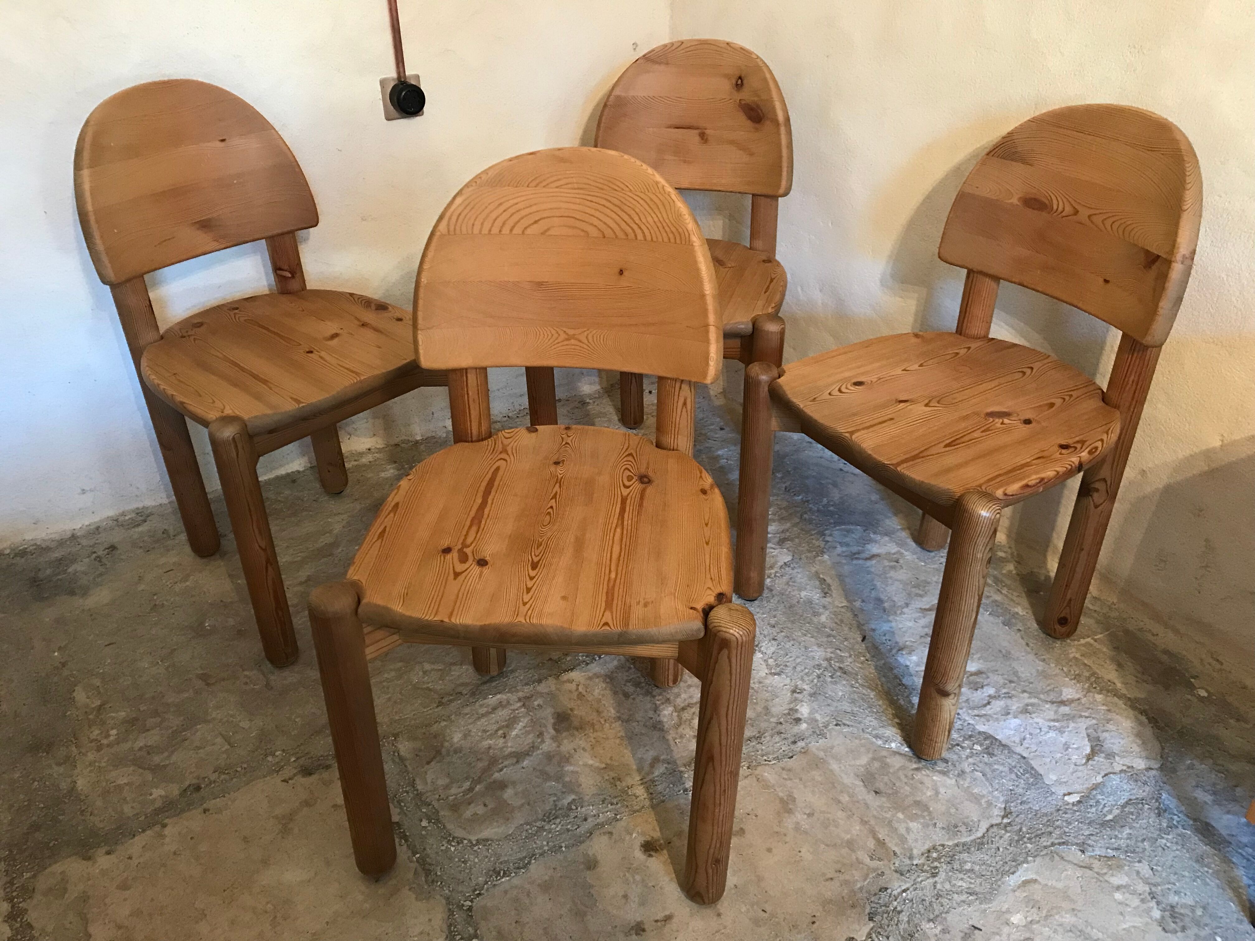 Set of 4 solid pine chairs by Rainer Daumiller, Germany 1960
