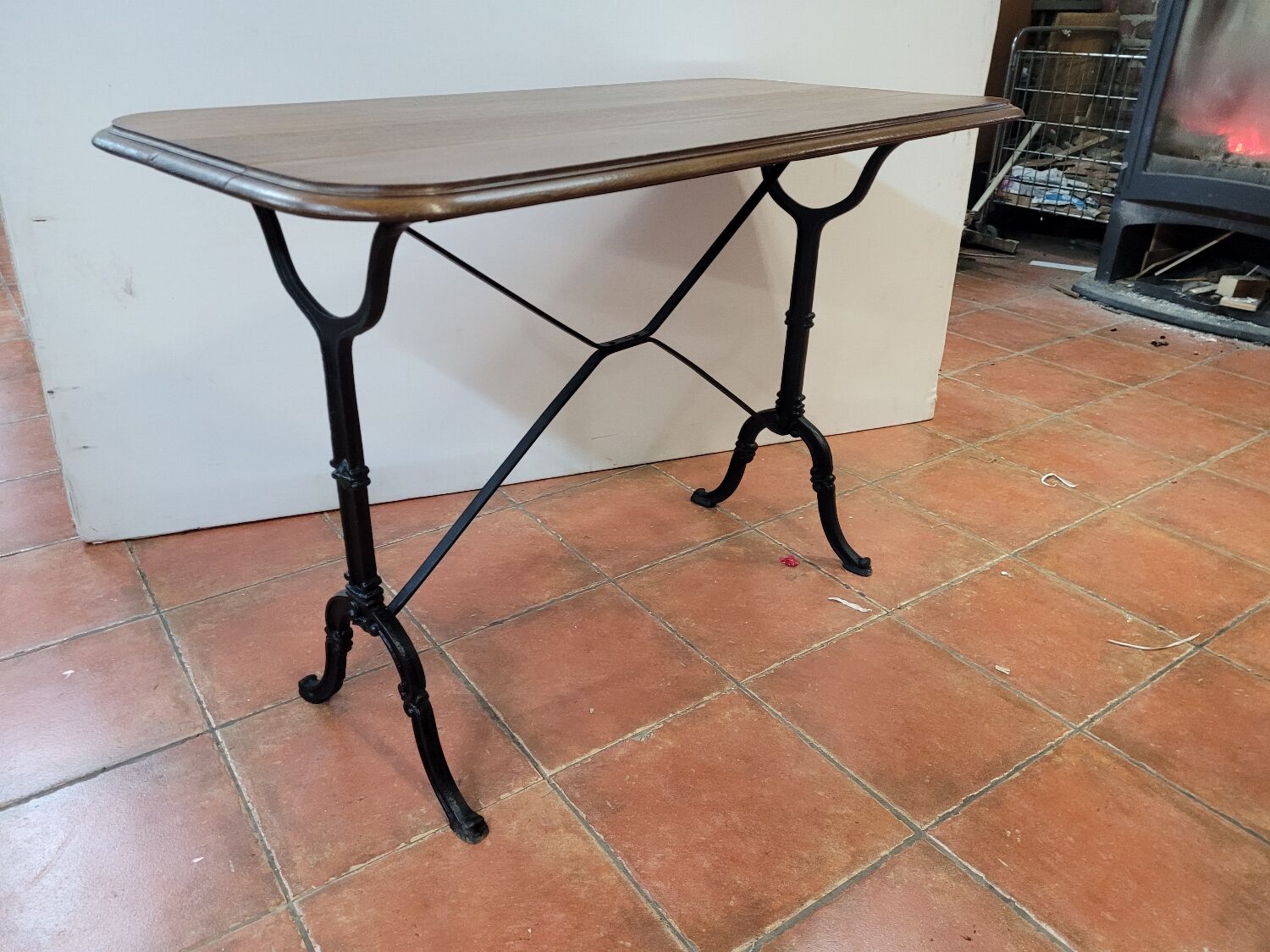 Antique bistro table with oak top