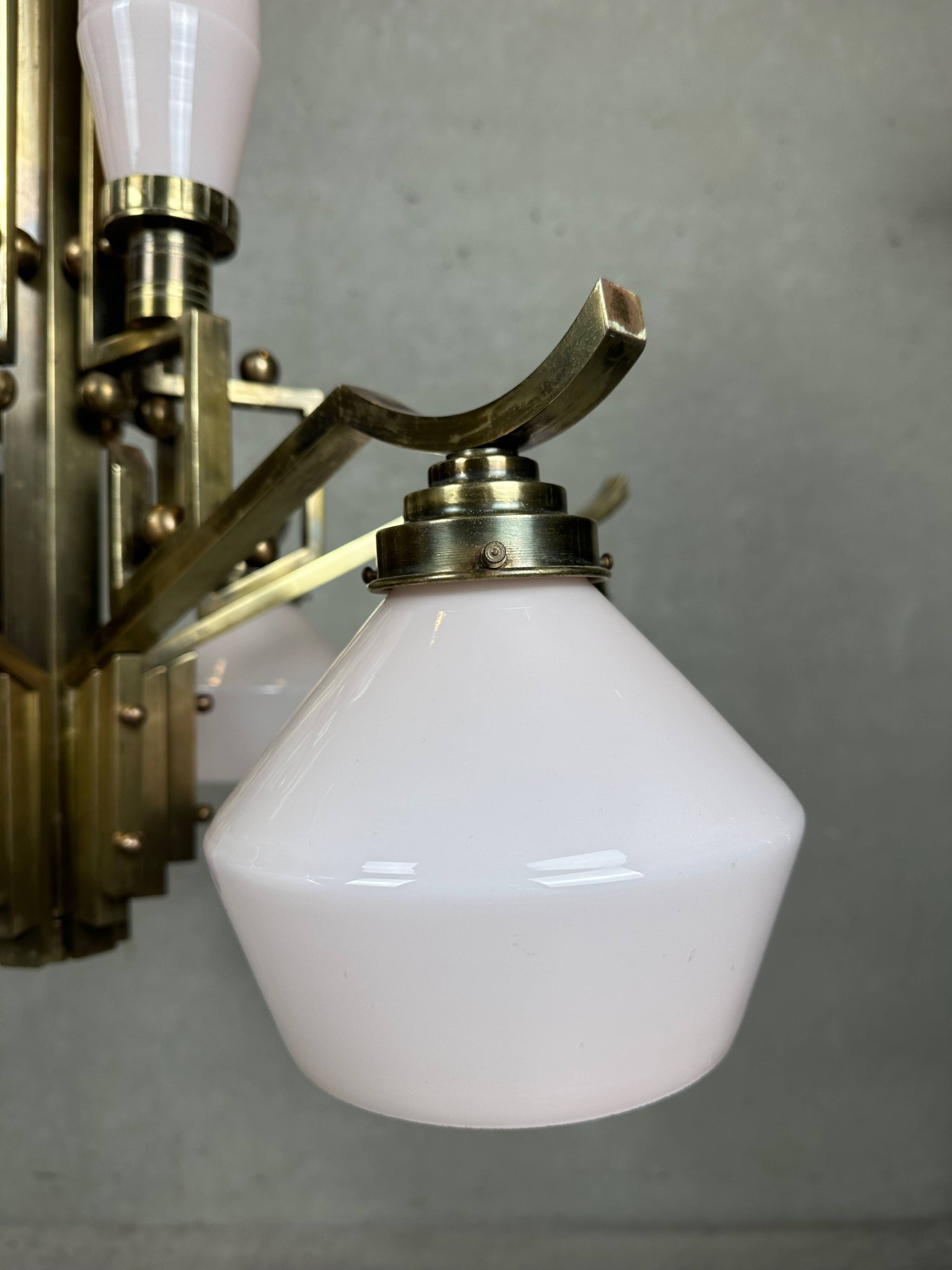 Art deco chandelier – opaline and brass