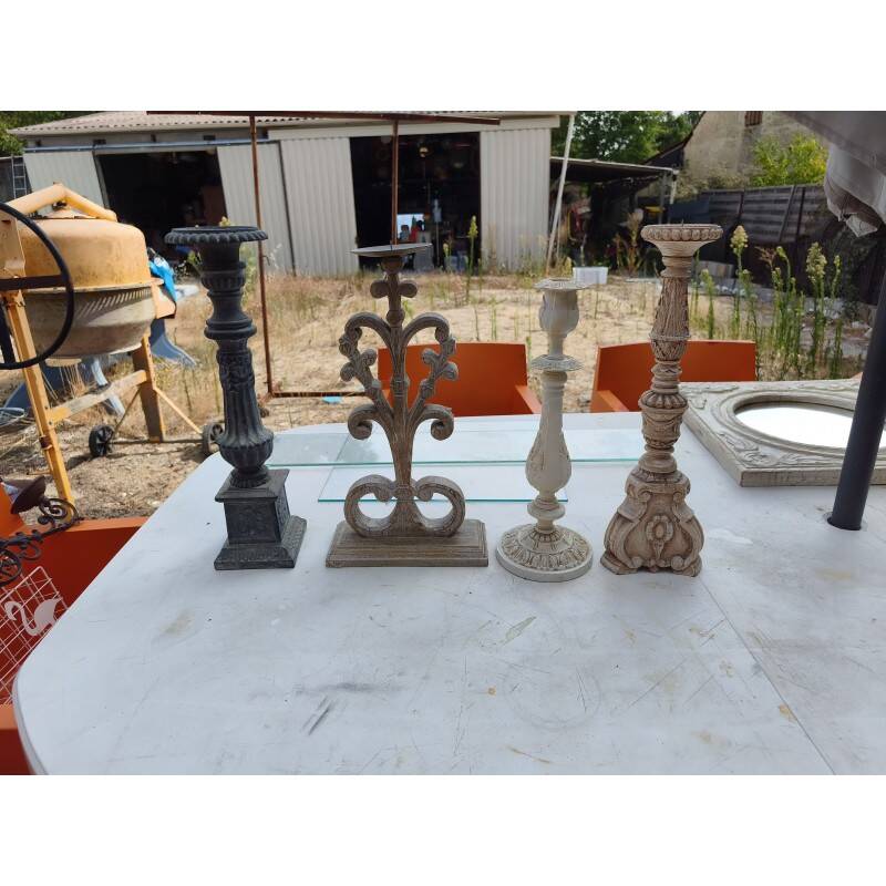 4 wooden candle holders