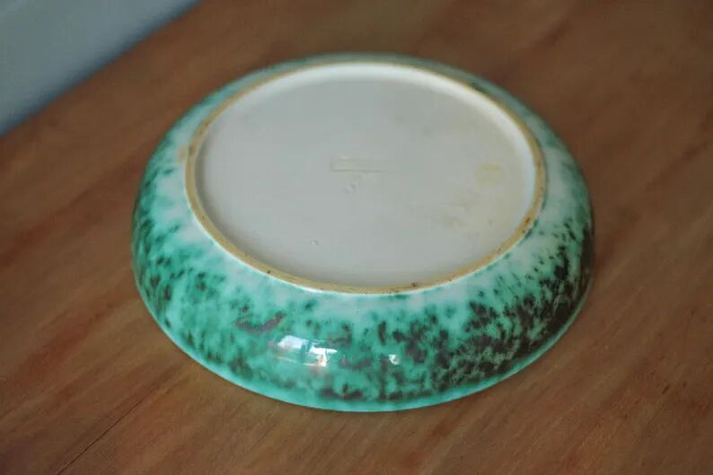 Ceramic dish Elchinger and sons, large round green dish, vintage catch-all, table art, interior decoration