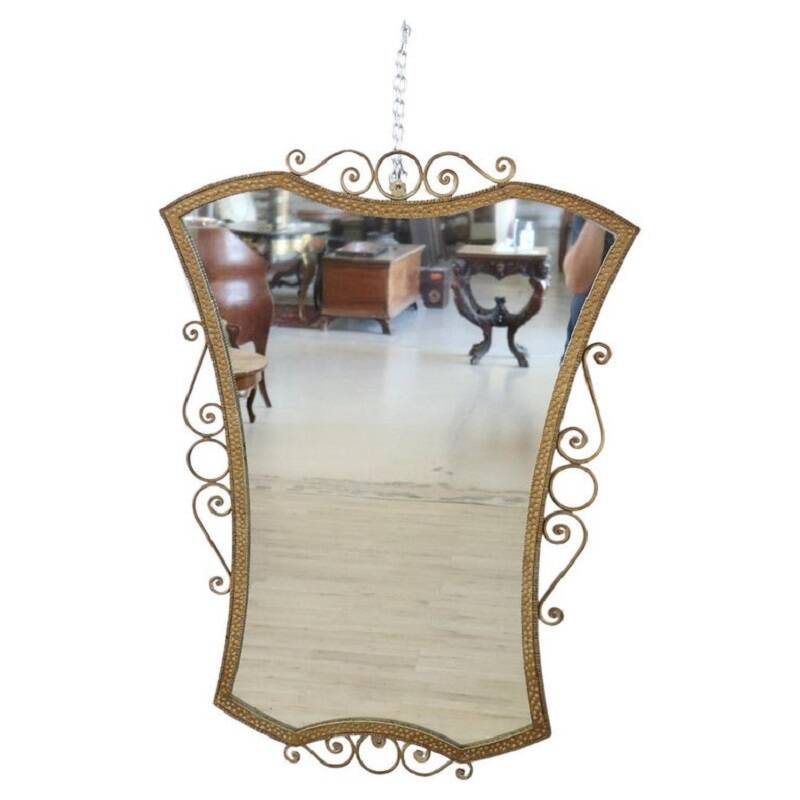 Miroir Mural Vintage En Fer Doré, 1950