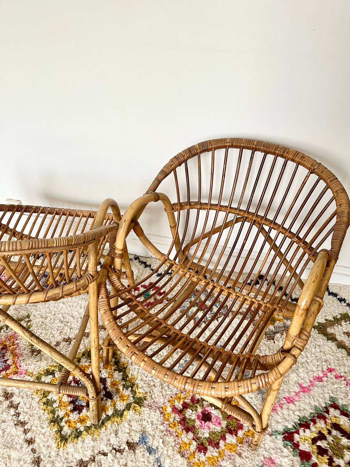 Pair of vintage rattan armchairs