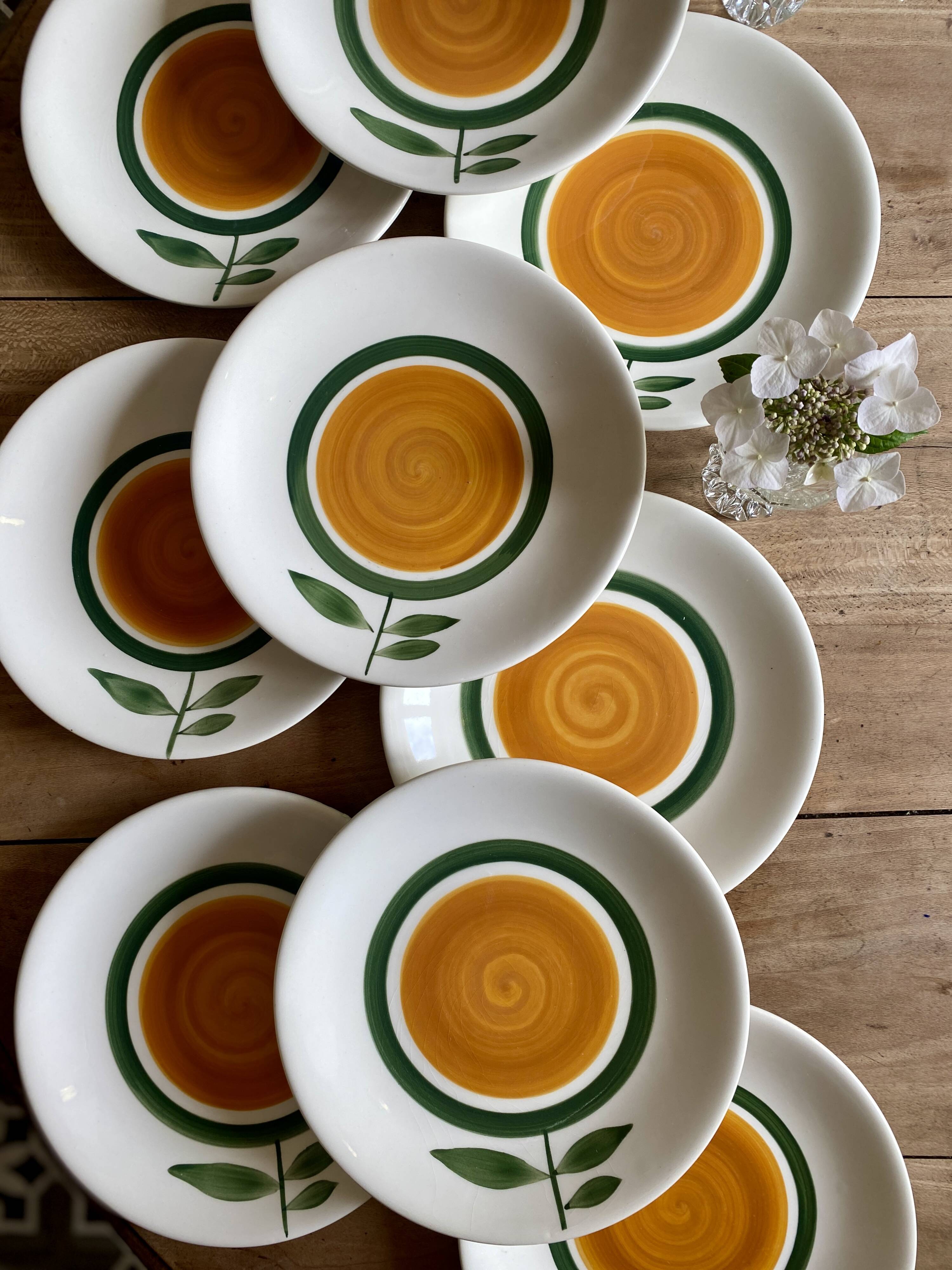 Set of 10 vintage flat plates - Arcoli de Gien model -