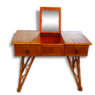 Hairdresser bamboo opening with two drawers and mirror concealed, 1950