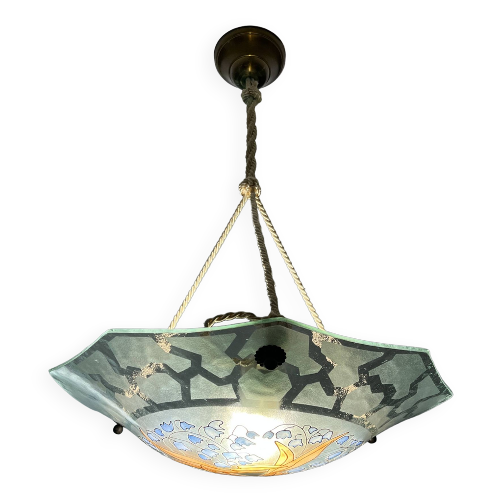 Pendentif Ancien En Argent Avec Verre émaillé Muguet | Chaîne 45cm | Bijou Vintage