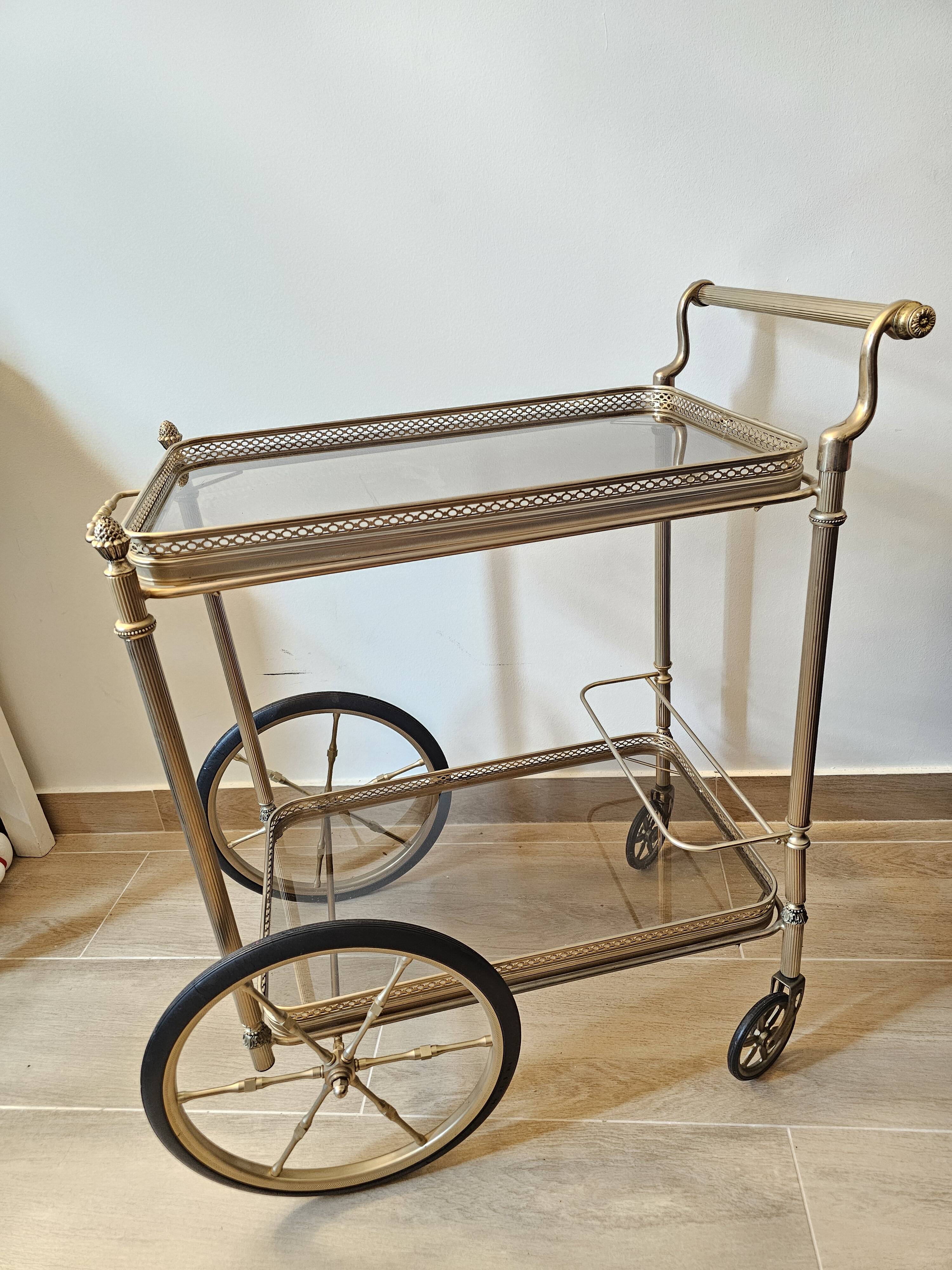 Desserte roulante vintage en laiton – Style Maison Jansen
