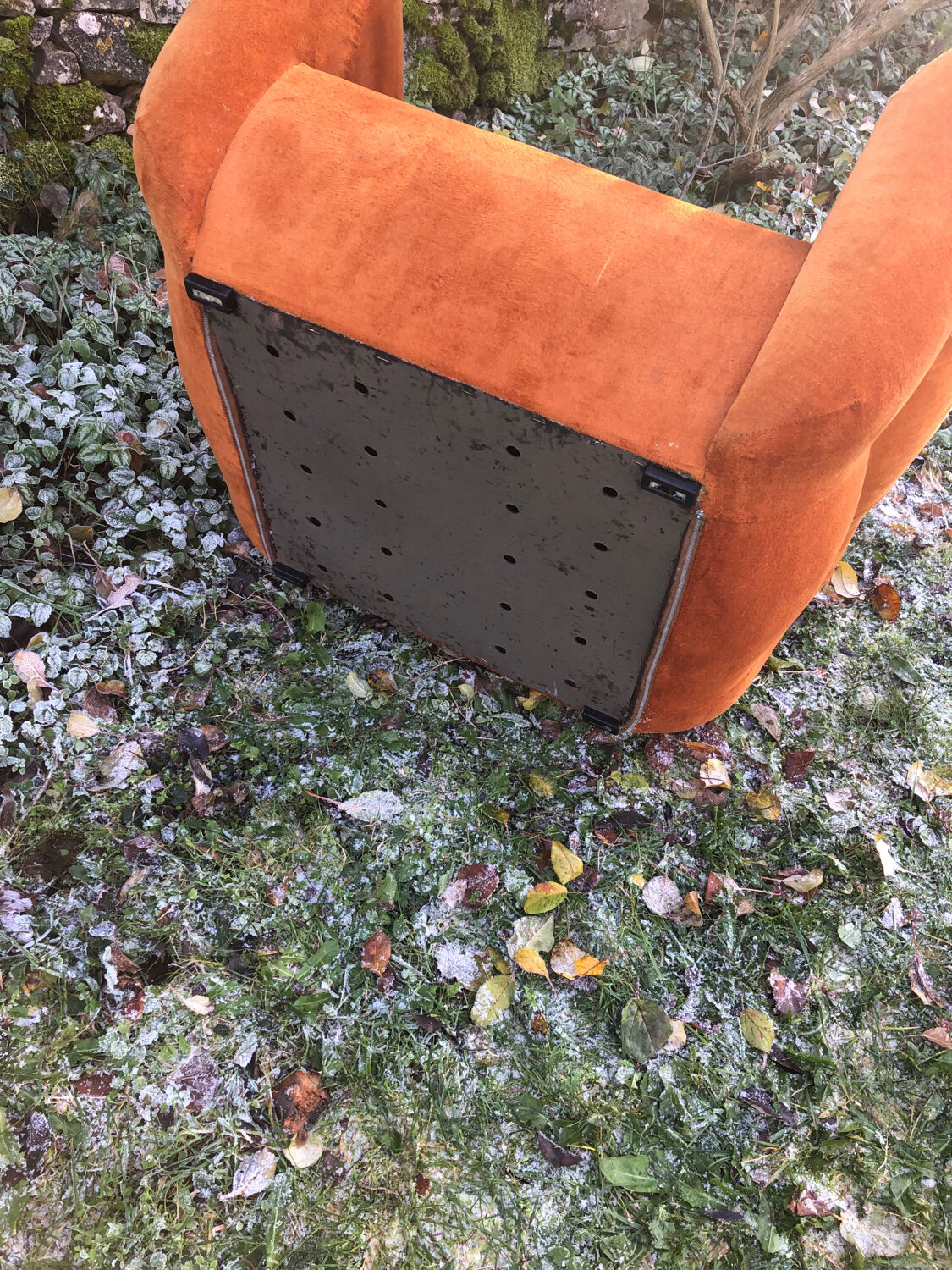 Orange velvet armchair