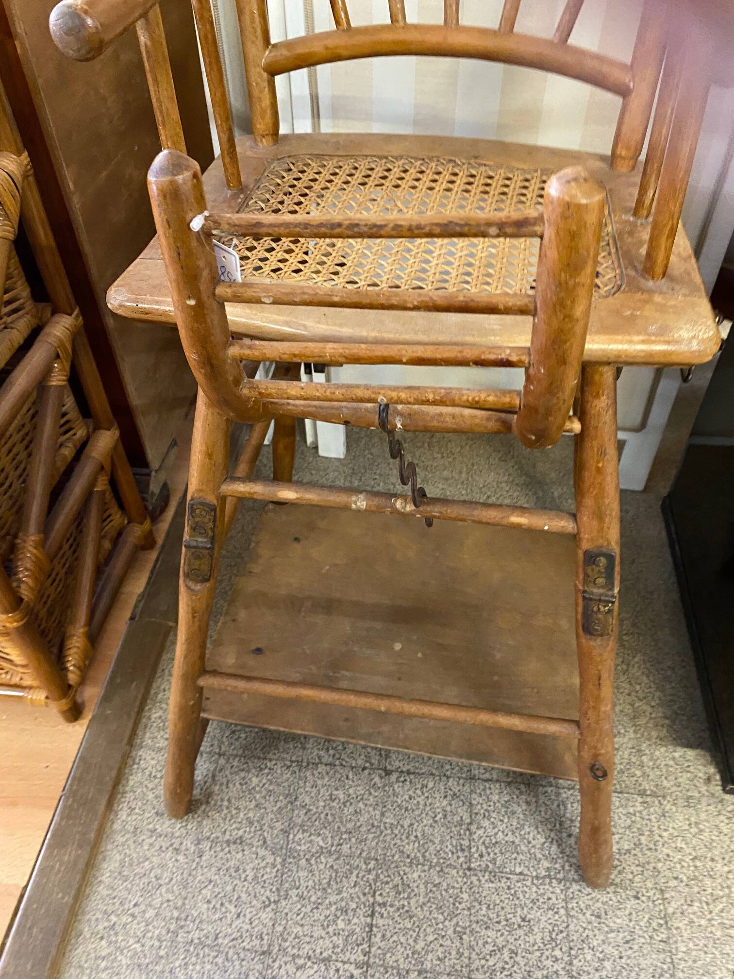 Baby high chair early 20th century thonet style curved wood and cane et you