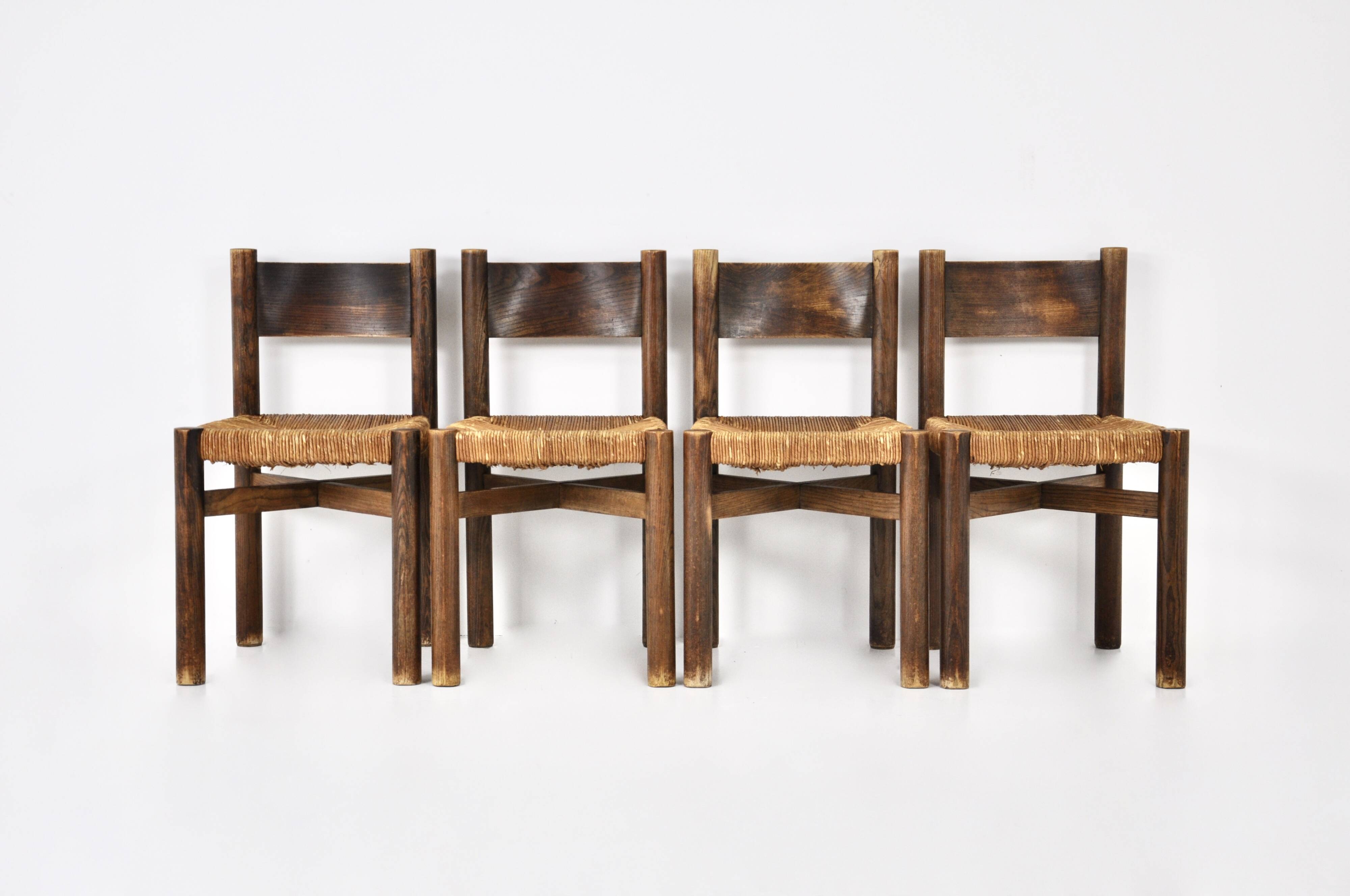 Set of 4 Meribel Chairs by Charlotte Perriand for Steph Simon, 1950s