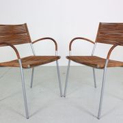 Set of 2 leather Mis B2 RVS armchairs by Tito Agnoli  for Pierantonio Bonacina