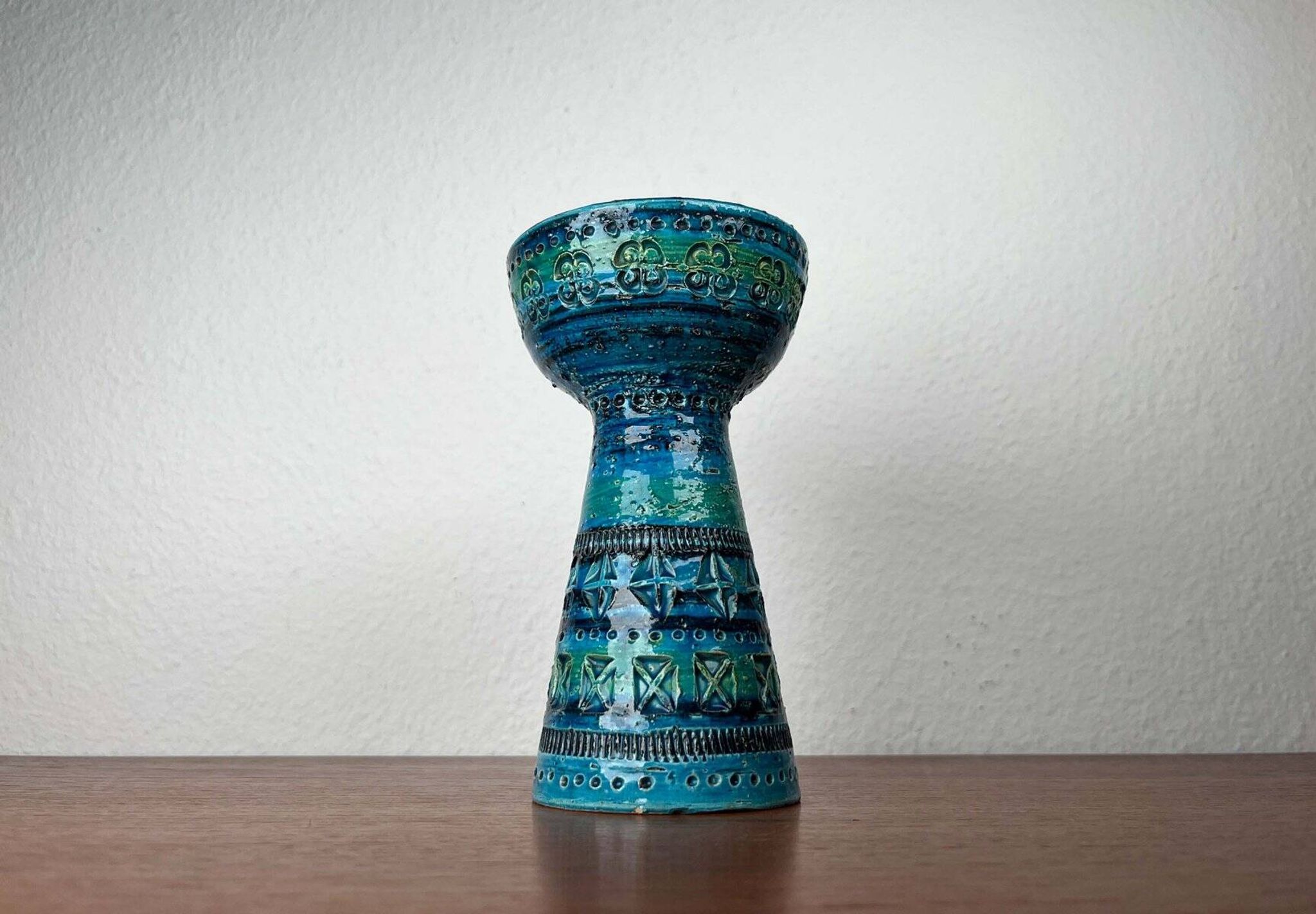 Rimini Blue Candle Holder in Mid-Century Ceramic by Aldo Londi for Bitossi, Italy, 1960s