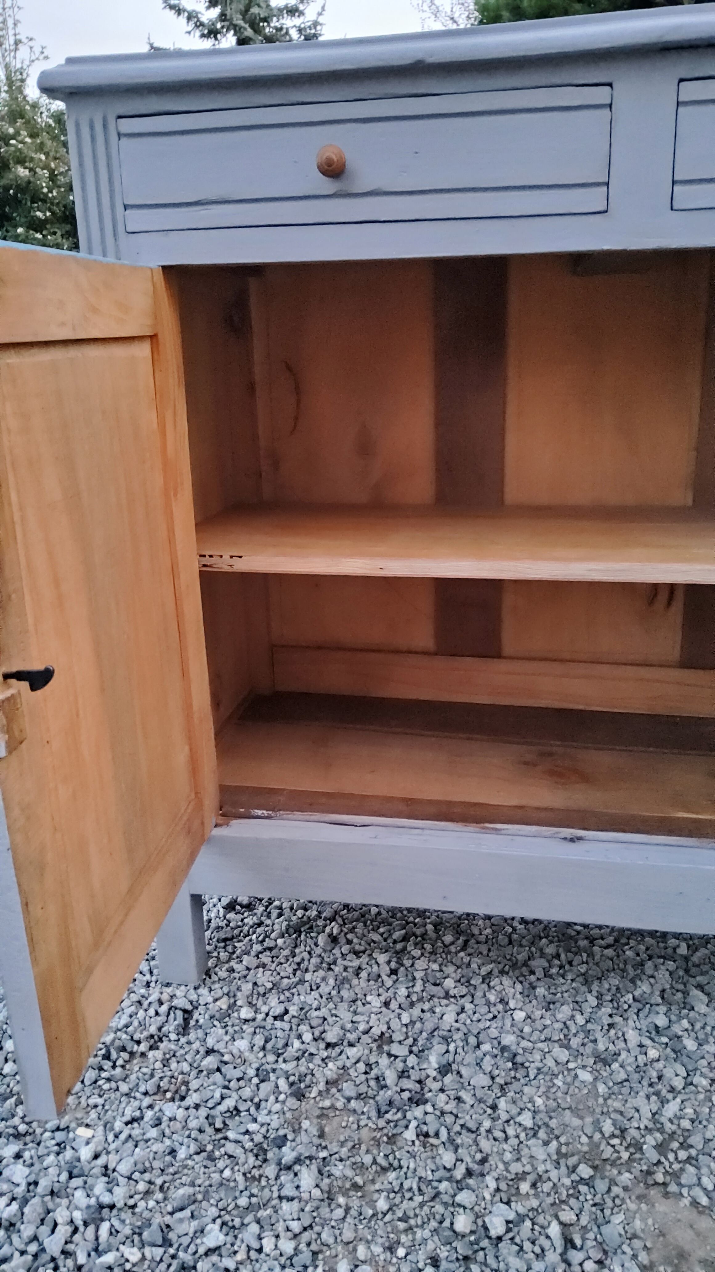 Parisian buffet patina gray 2 doors 2 drawers in solid poplar