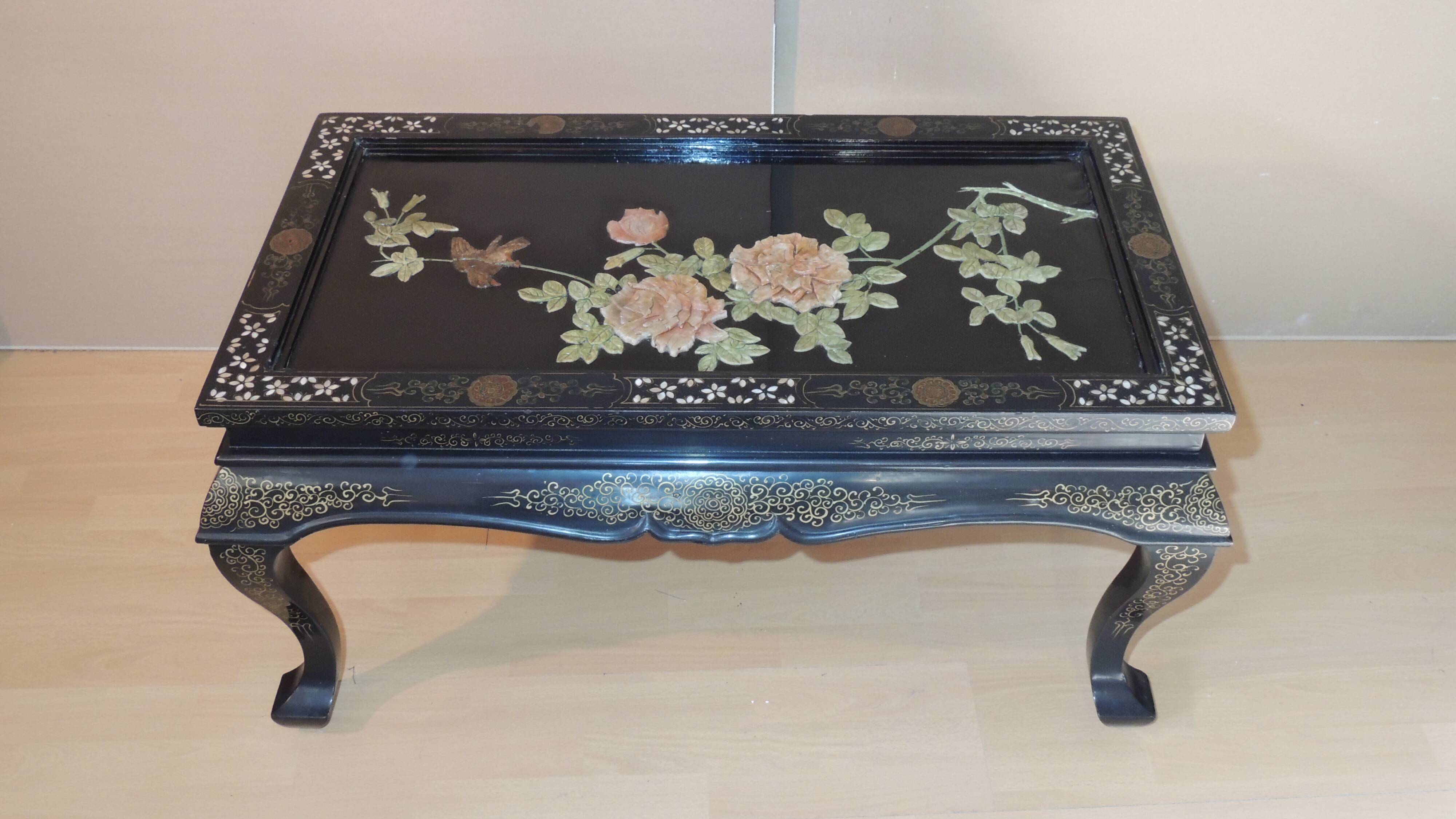 Table basse japonaise décor floral et oiseaux/vintage