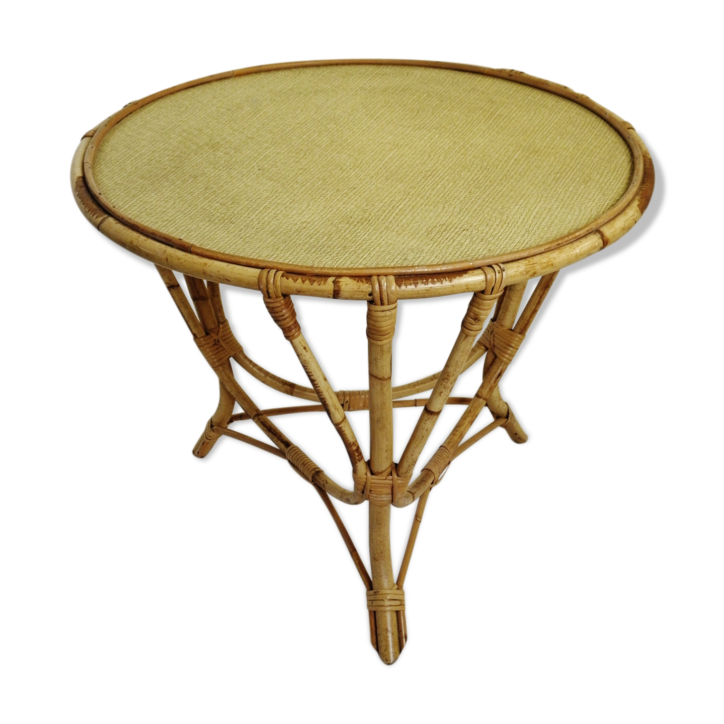 Tripod coffee table in rattan 1970s