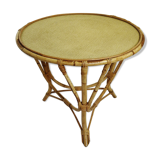 Table basse tripode en rotin 1970