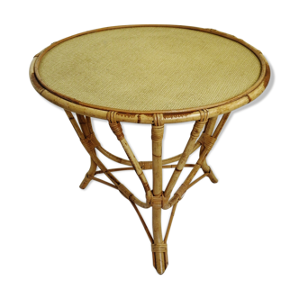 Table basse tripode en rotin 1970
