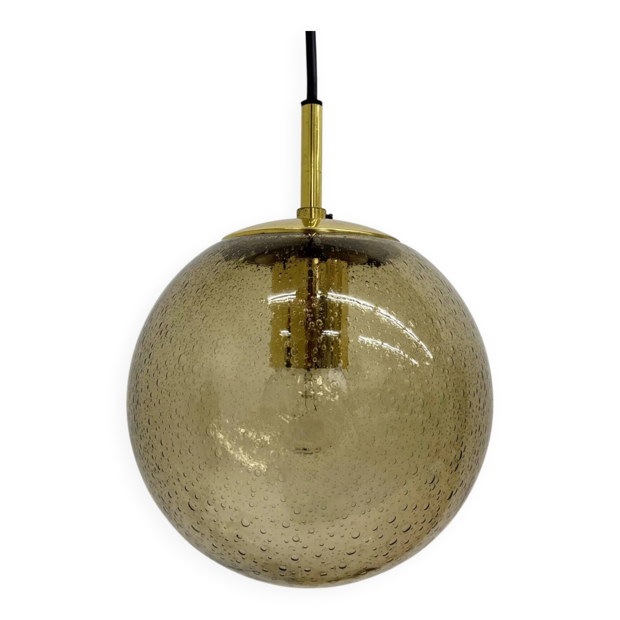 Suspension en verre fumé en laiton Limburg Glashütte, années 1970