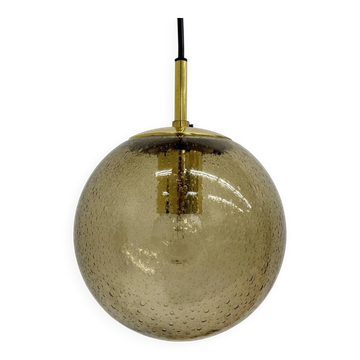 Suspension en verre fumé en laiton Limburg Glashütte, années 1970