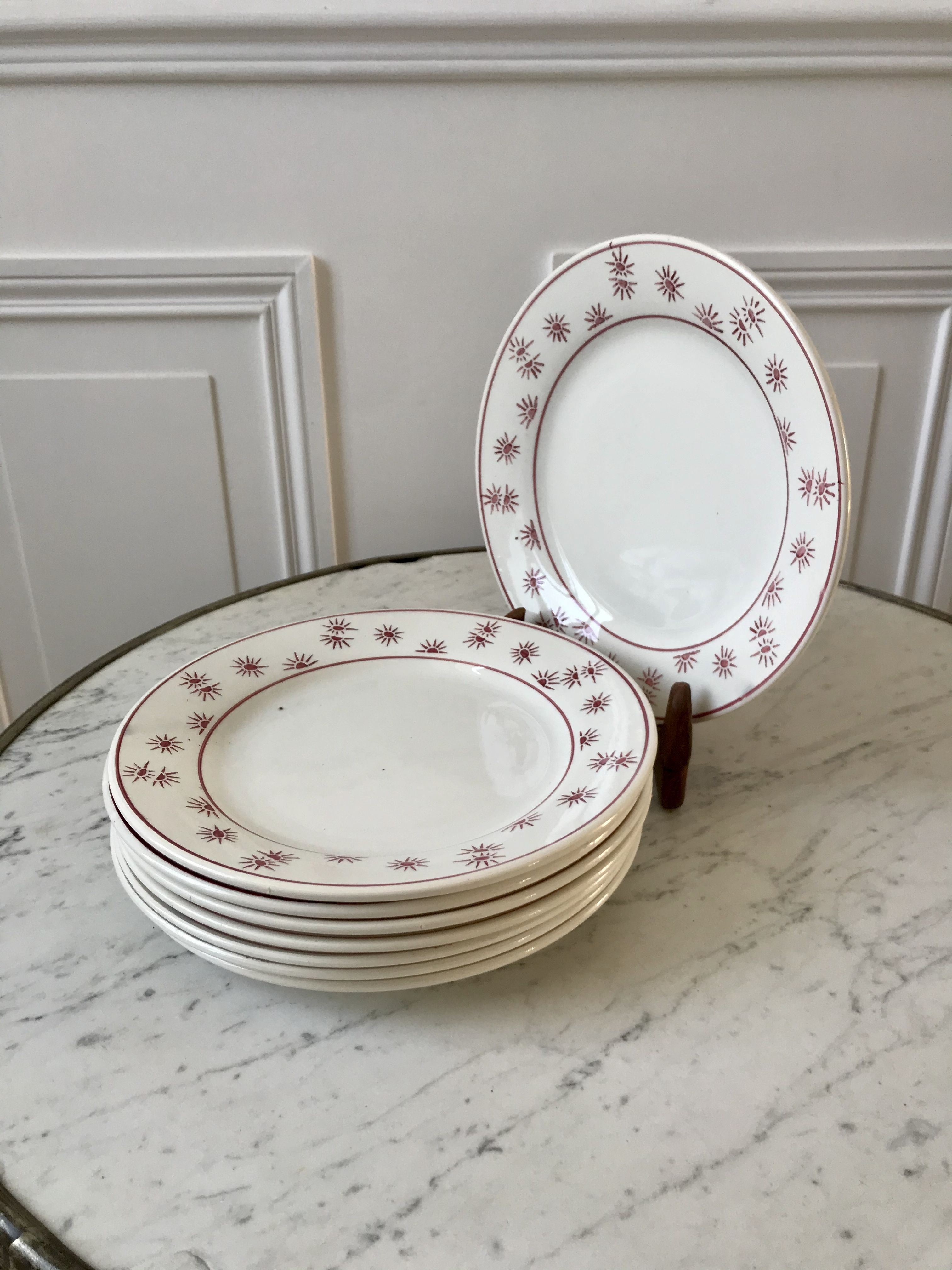 Set of 8 dessert plates Digoin Sarreguemines model "Andrée" small suns 30s