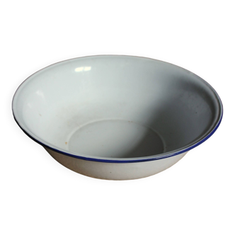 Round basin enameled blue white vintage
