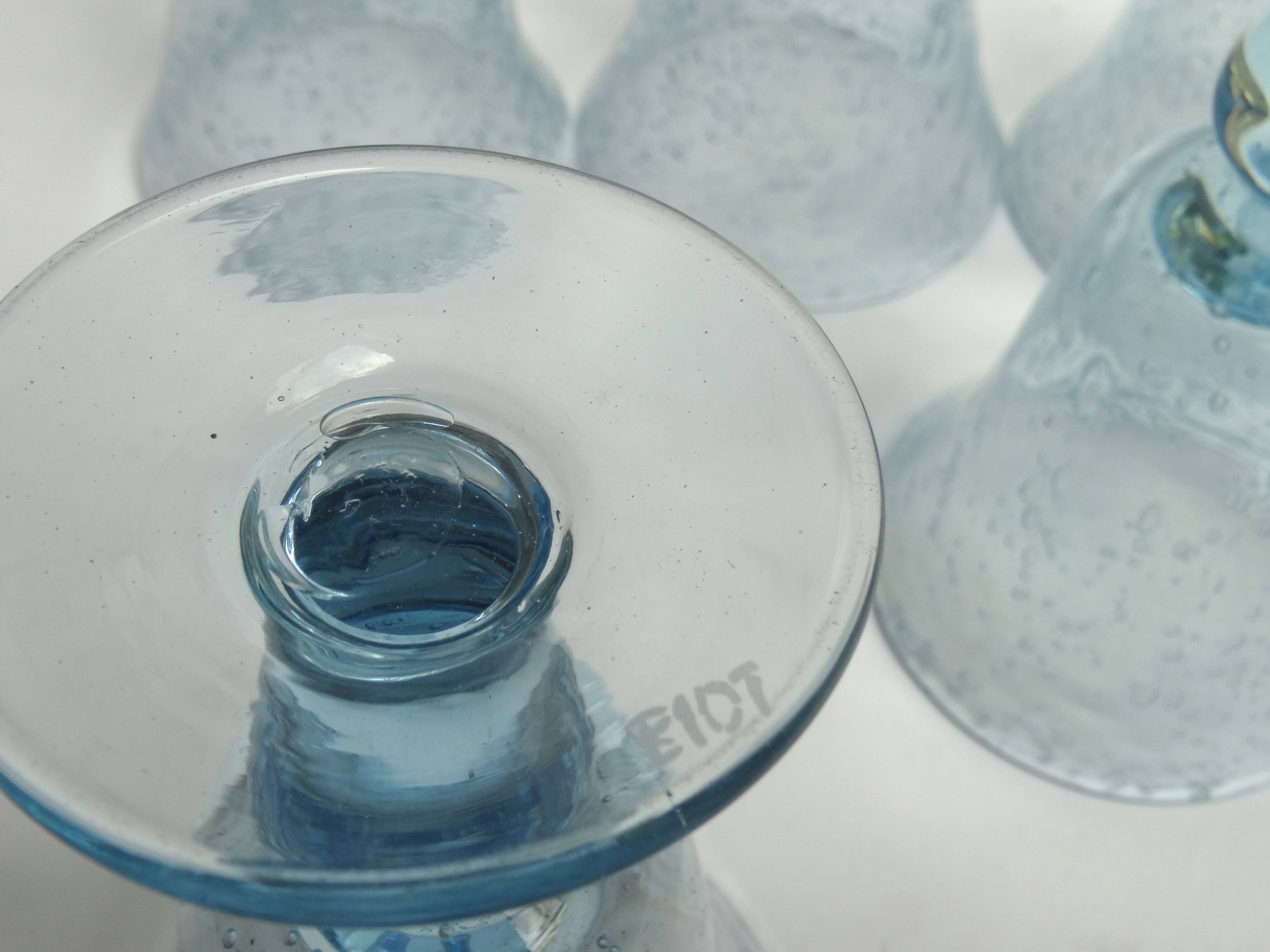 5 glasses with blue Biot stemmed