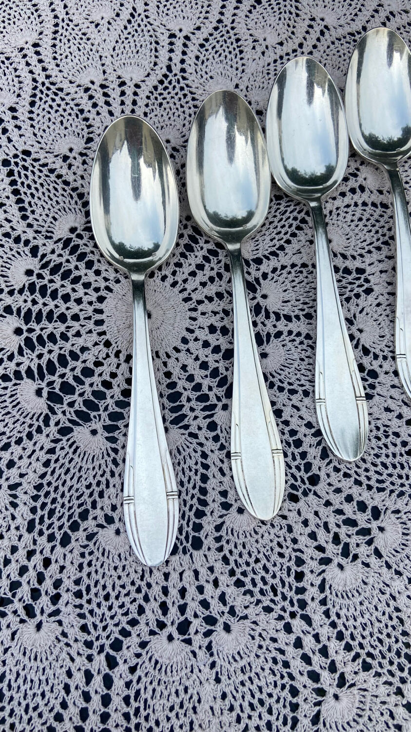 Set of 12 forks and 12 spoons Orbrille silver metal 1950 vintage