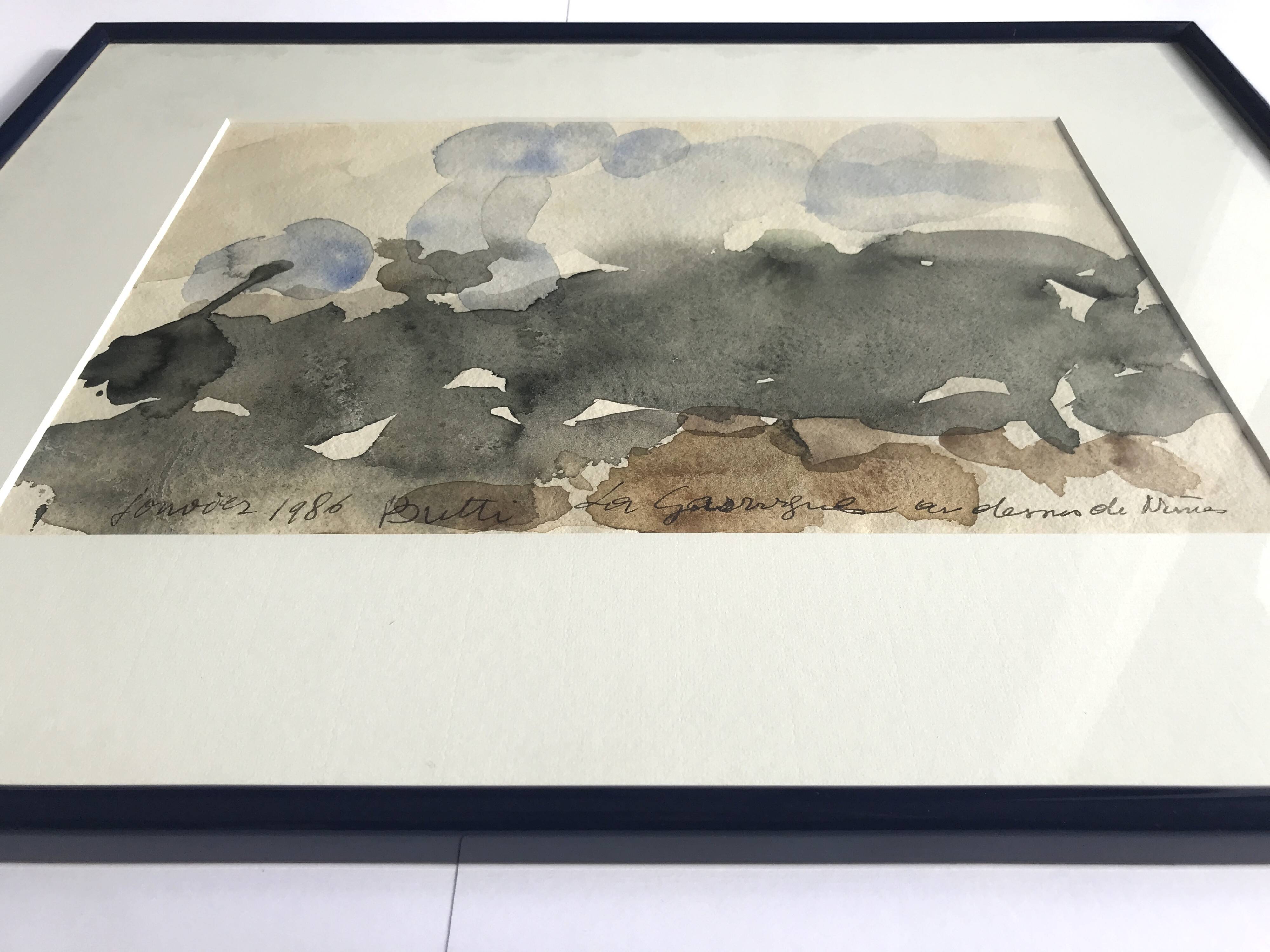 Paul BUTTI, The scrubland below Nîmes 1986. Watercolor on paper