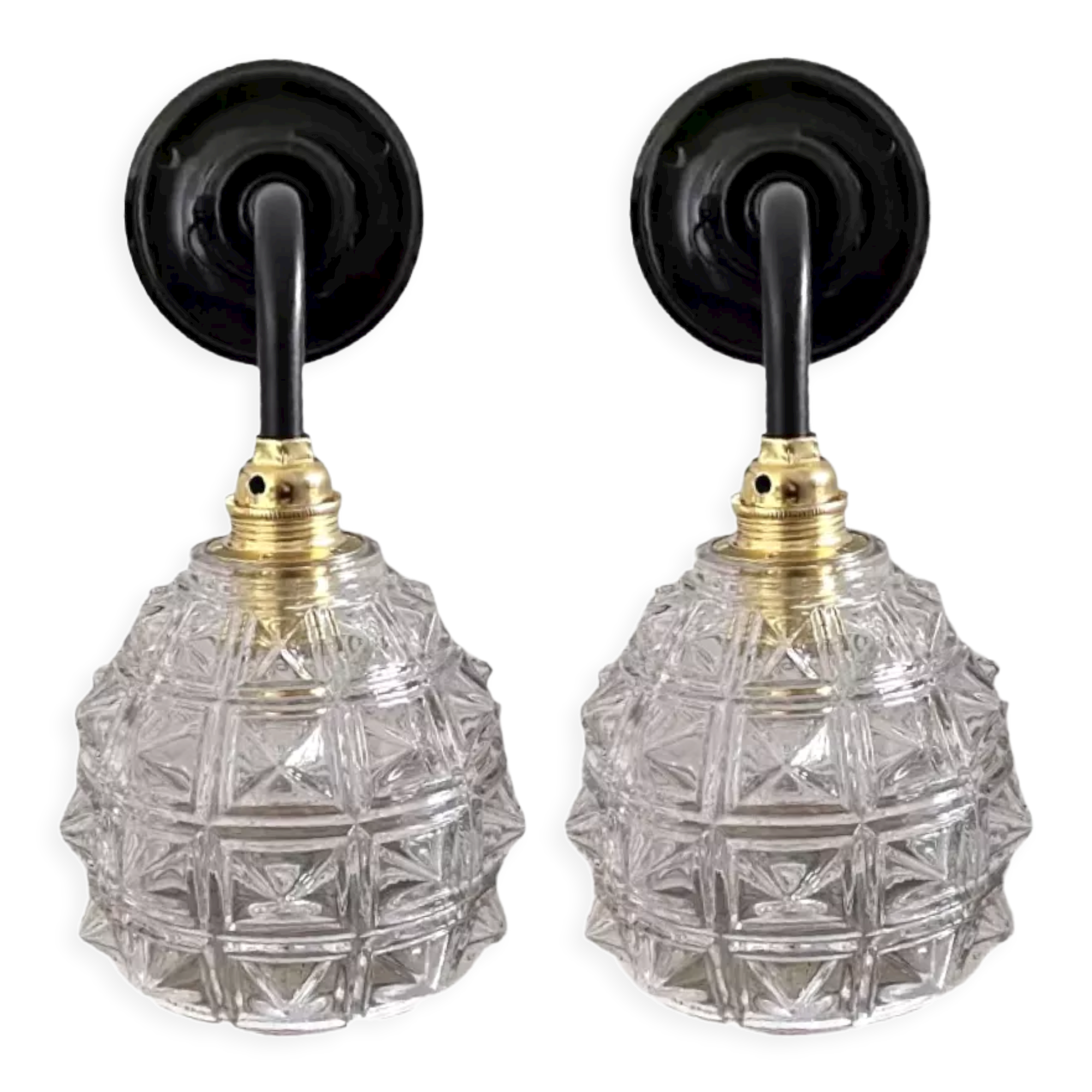 Set of two chiseled glass sconces