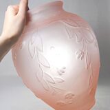 Large art deco style vase in molded/pressed pink glass paste