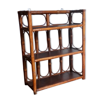 Étagère bois et rotin vintage