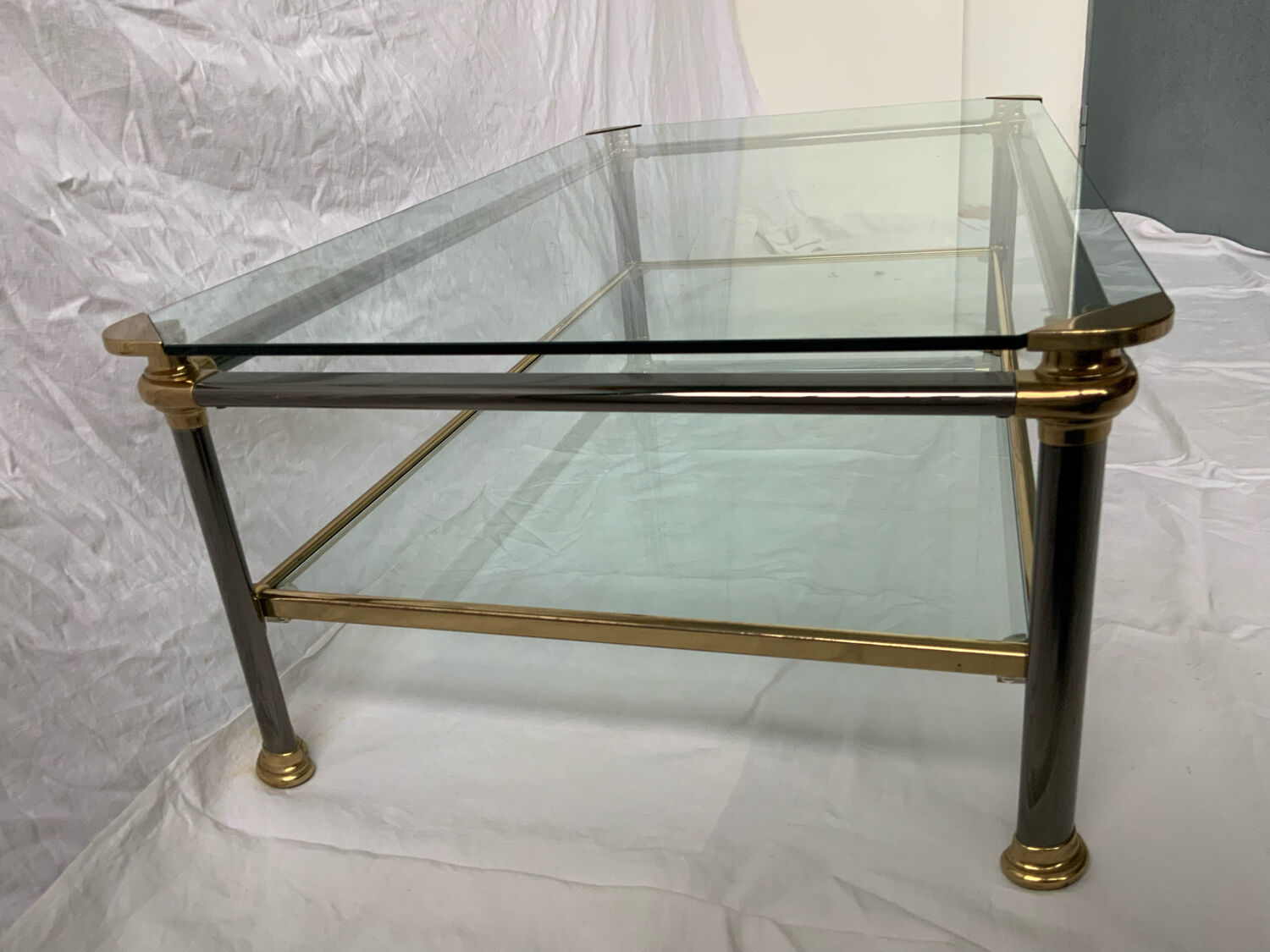 Glass and brass coffee table