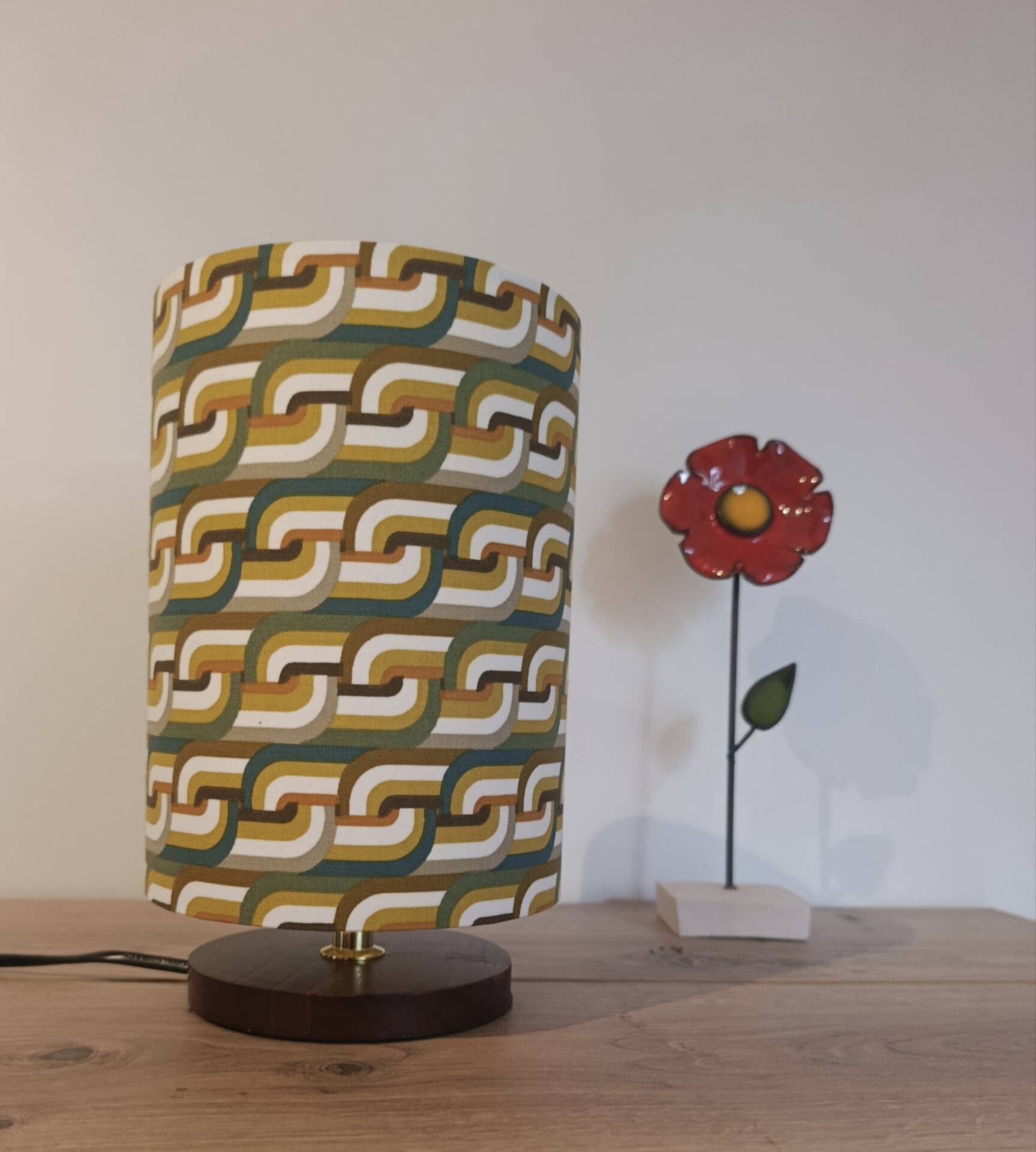 Vintage bedside lamp | psychedelic printed lampshade