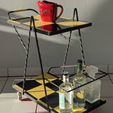Vintage black and yellow checkered rolling bar trolley