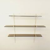 Large vintage wall shelf in smoked glass and white metal in String style.